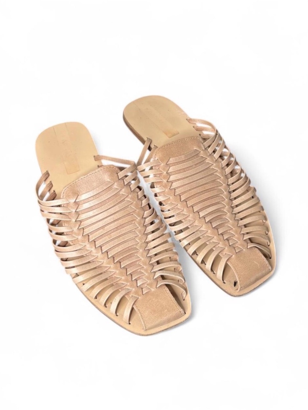 Kaanas Woven Leather Huarache Mules Sandals in Tan Leather Size 9
